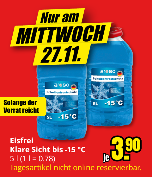 Nur am Mittwoch 27.11. Banner. Eisfrei je 3,90€