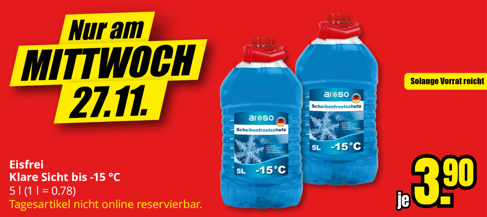 Nur am Mittwoch 27.11. Banner. Eisfrei je 3,90€