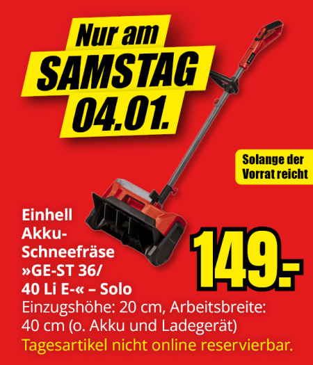 Slider. Nur am Samstag 04.01.2025. Einhell Akku Schneefräser 149€