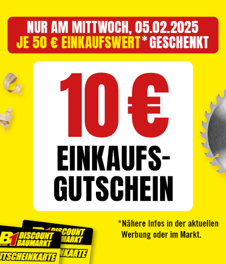 Slider mit 10€ Einkaufsgutschein. Nur am Mittwoch 05.02.2025