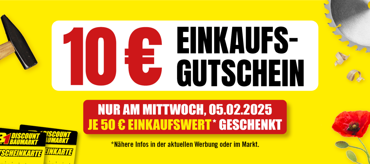 Slider mit 10€ Einkaufsgutschein. Nur am Mittwoch 05.02.2025